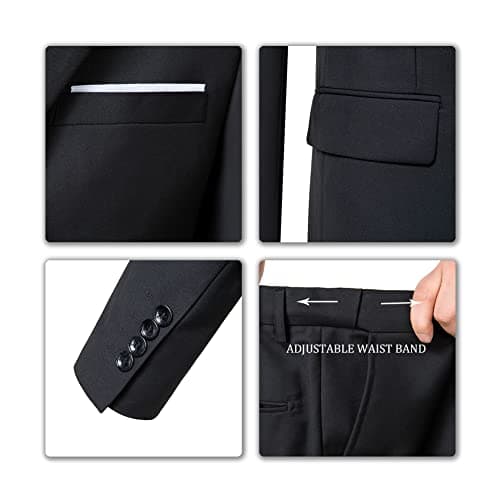 ZKHOECR Men's 3-Piece Slim Fit Two-Button Suit Set Jacket & Pants
