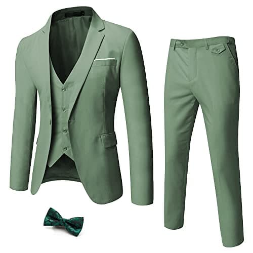 WULFUL Men’s Slim Fit 3-Piece Suit: Blazer, Vest & Pants for Business and Weddings