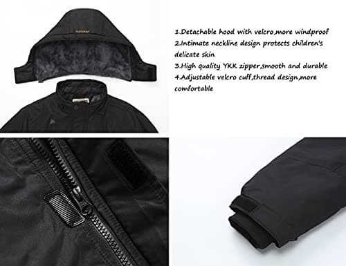WULFUL Boys' Waterproof Fleece Hooded Ski Jacket