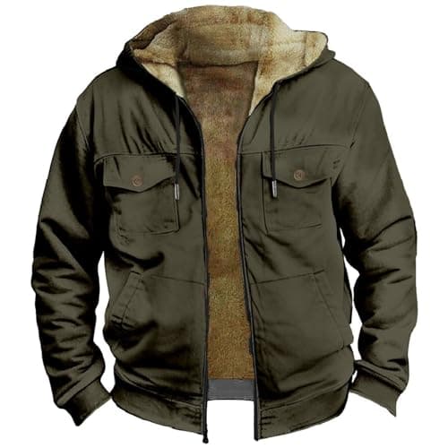Thick Fleece Full Zip Hoodie for Men Sherpa Lined Warm Coat