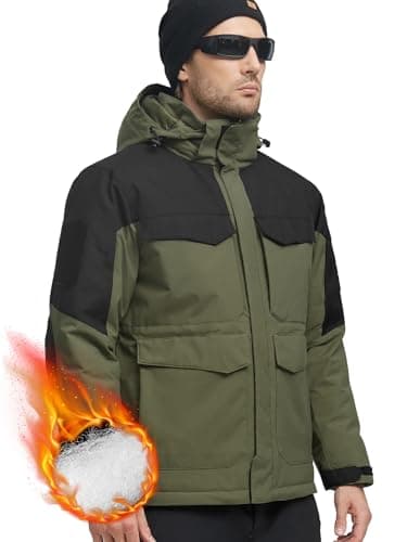 FREE SOLDIER Men's Waterproof Winter Ski Jacket with Detachable Hood and Multiple Pockets