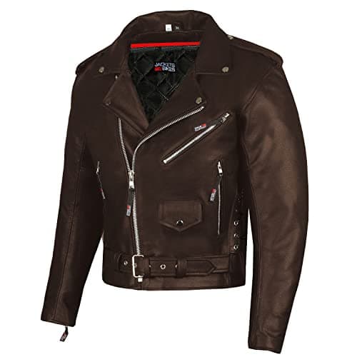 Men's Iconic Brando Leather Motorcycle Jacket - Premium Buffalo Hide, Side Laces, Concealed Pockets, All-Season Black L