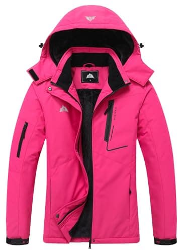 MOERDENG Women's Warm Waterproof Ski Coat with Hood