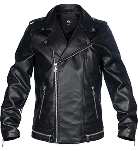 Whattry Men's Padded Faux Leather Windbreaker Jacket with Hood