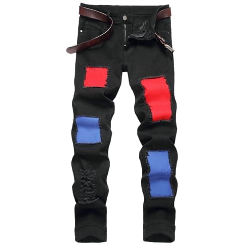 COOSVEN Men's Ripped Slim Straight Denim Jeans with Holes