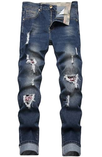 Slim Fit Ripped Distressed Stretch Jeans for Men