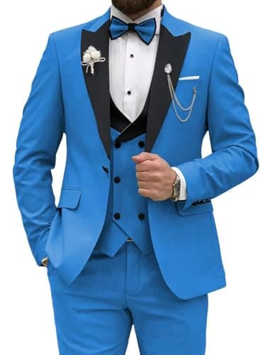 Wangyue Men's Slim Fit Tuxedo 3-Piece Suit for Wedding Party Prom Dinner