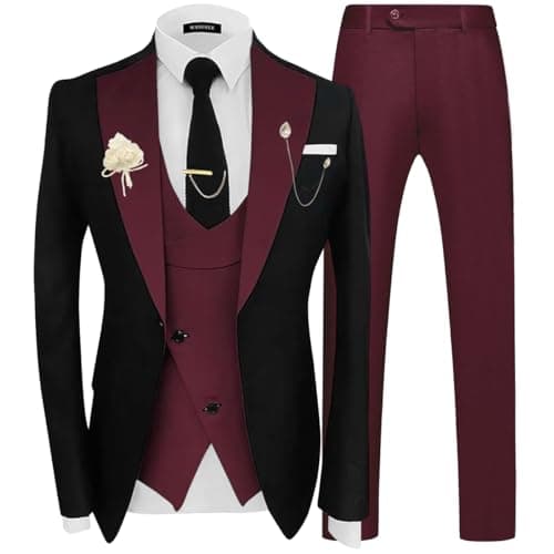 Wangyue Men's Double Breasted Tuxedo Suit 3-Piece Slim Fit Sets for Wedding Prom