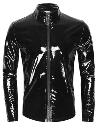 MALE SHINY PATENT LEATHER JACKET SLIM FIT NIGHTCLUB PARTY WEAR