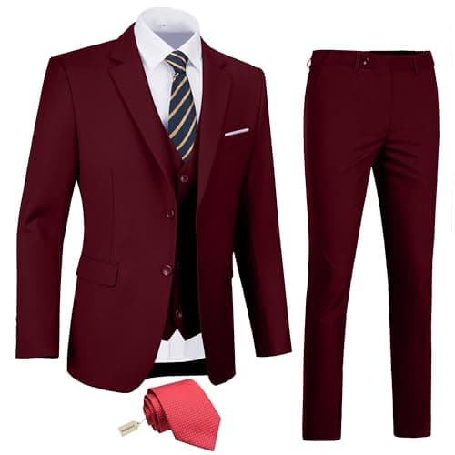 Amyox Men's Slim Fit 3 Piece Business Wedding Tux Suit Set Jacket Vest Pants Tie