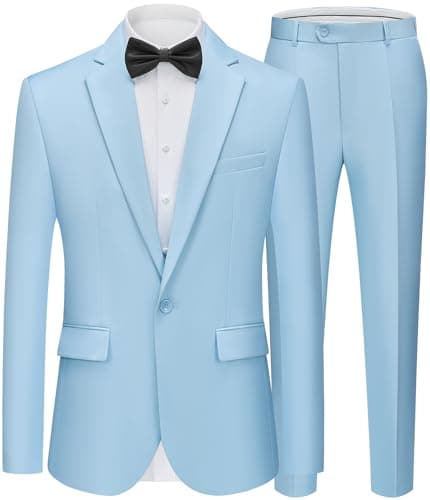 WEEN CHARM Men's Slim Fit 2-Piece One-Button Blazer & Tuxedo Pants Wedding Prom Suit Set