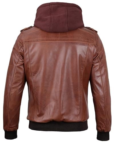 Blingsoul Men's Real Lambskin Leather Bomber Jacket With Hood
