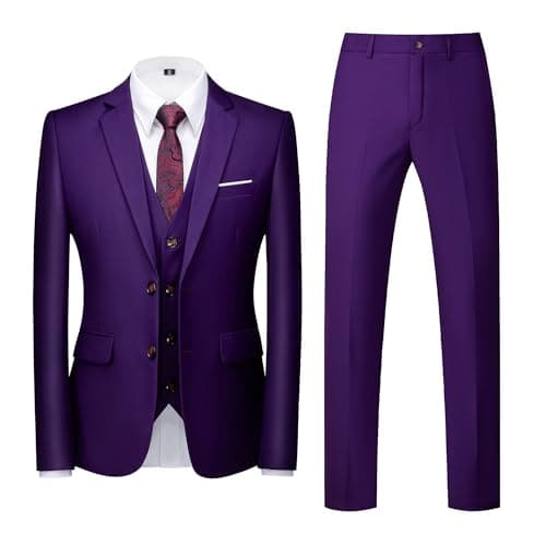 MUGU Mens Slim Fit Pure Color Tuxedo 3 Piece Suit for Wedding Prom