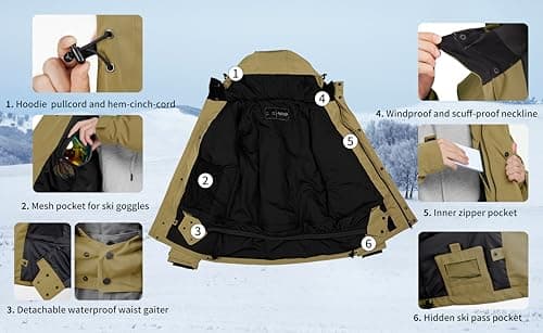 Actleis Men's Waterproof Winter Snowboarding Jacket Windproof Hooded Coat