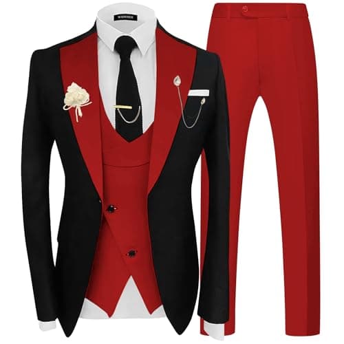 Wangyue Men's Double Breasted Tuxedo Suit 3-Piece Slim Fit Sets for Wedding Prom