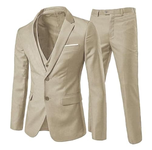 Cloudstyle Men's 3-Piece 2-Buttons Slim Fit Solid Color Smart Wedding Suit