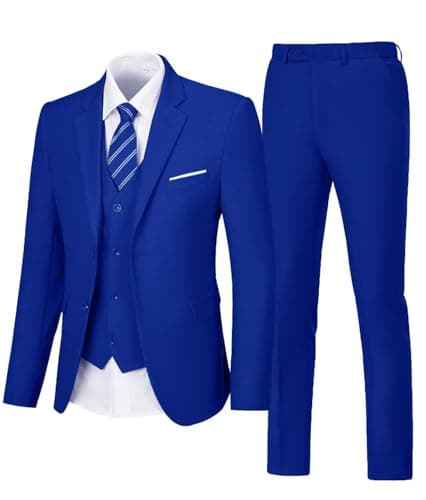 Aowdoy Men's 3-Piece Slim Fit Tuxedo Suit 2 Buttons for WeddingsProm Business