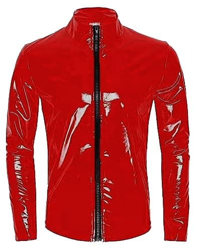 MALE SHINY PATENT LEATHER JACKET SLIM FIT NIGHTCLUB PARTY WEAR