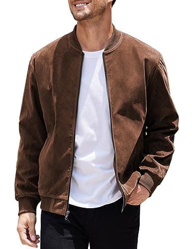COOFANDY Men's Casual Vintage Lightweight Suede Bomber Jacket