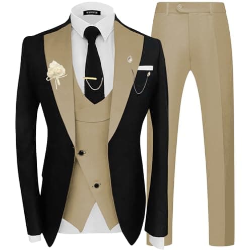 Wangyue Men's Double Breasted Tuxedo Suit 3-Piece Slim Fit Sets for Wedding Prom