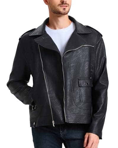 WULFUL Men's Faux Leather Bomber Jacket - Slim Fit Biker Coat with Asymmetric Zip-Up