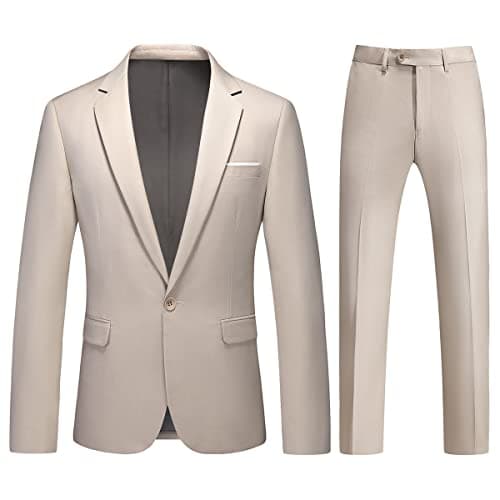 KUDMOL Mens Slim Fit 2-Piece Solid Casual Suit Jacket & Pants Set