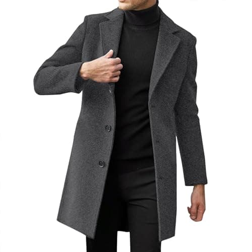 Men's Mid-Length Notch Lapel Wool Blend Trench Coat