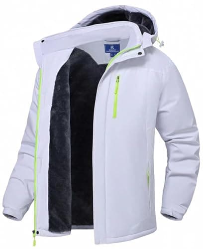 SPOSULEI Mens Waterproof Skiing Jacket with Hood Windproof Fleece Liner Multi Pockets