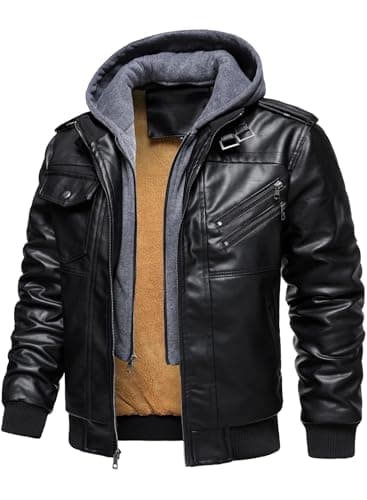 Men's Hood Crew Casual Stand Collar PU Faux Leather Zip-Up Motorcycle Bomber Jacket for Men in Various Sizes
| Men's Casual Hood Crew PU Faux Leather Zip-Up Motorcycle Bomber Jacket with Removable Hood and Stand Collar
| Casual Men's Hood Crew Motor