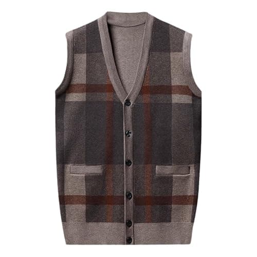 Men's Plaid V-Neck Classic Knit Sleeveless Sweater Vest