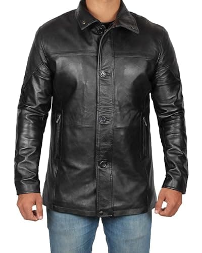 Fjackets Real Lambskin ¾ Length Leather Coat for Men - Brown & Black