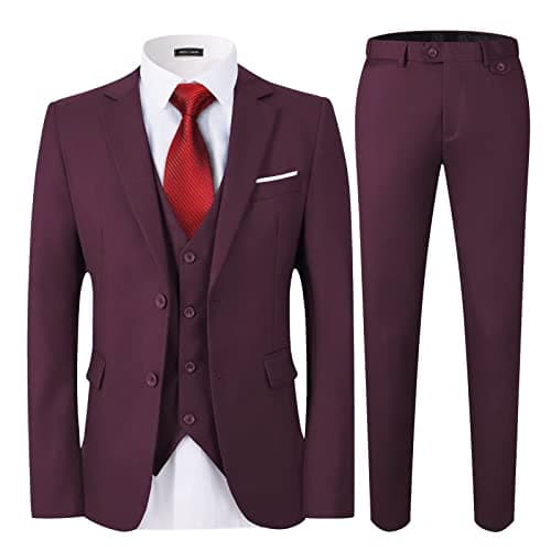 WEEN CHARM Men's Slim Fit 3-Piece Tuxedo Suit 2-Button Jacket Pants Tie