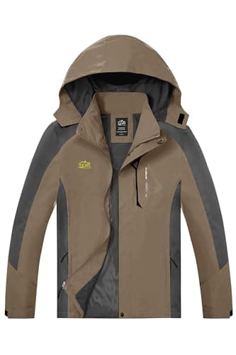 TEZO Men's Hooded Rain Jacket - Waterproof Hiking Windbreaker