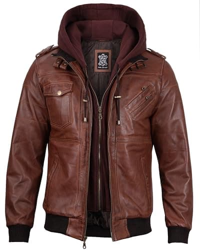Blingsoul Men's Real Lambskin Leather Bomber Jacket With Hood