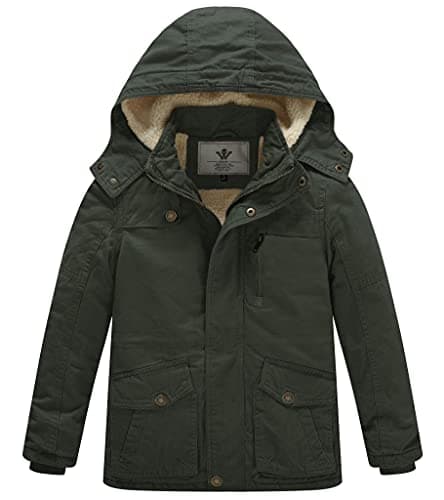 WenVen Boys' Thick Cotton Sherpa Lined Winter Hooded Parka Jacket