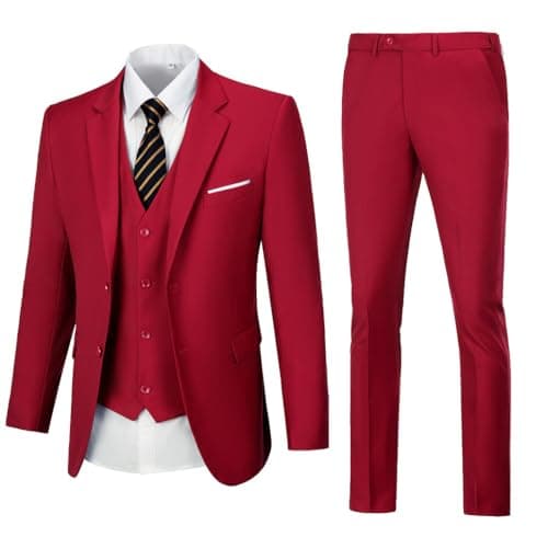 WOMS Mens Slim Fit 3 Piece Suit Set 2 Button Blazer Vest Pants