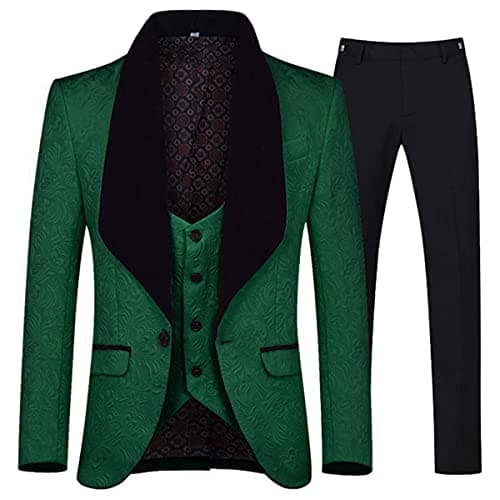 YFFUSHI Men's Slim Fit Jacquard Tuxedo 3-Piece Suit