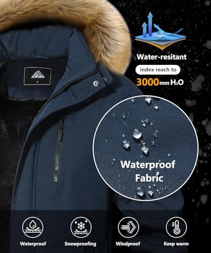 Maison Sen Men's Winter Waterproof Warm Ski Snowboard Jacket with Fur Hood