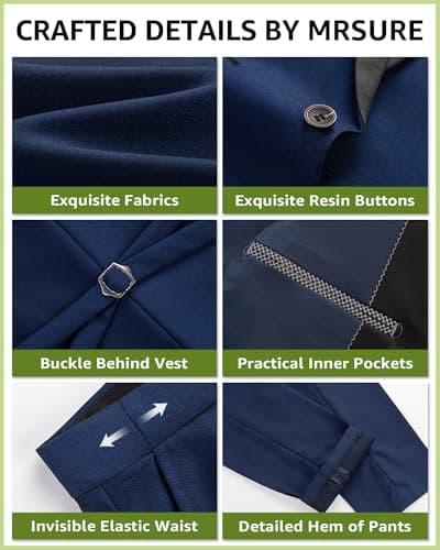 MrSure Men's Slim Fit 3 Piece Tuxedo Suit - Premium Jacket, Vest & Pants Set