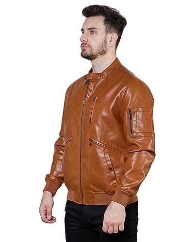 Men's Faux Leather Bomber Jacket