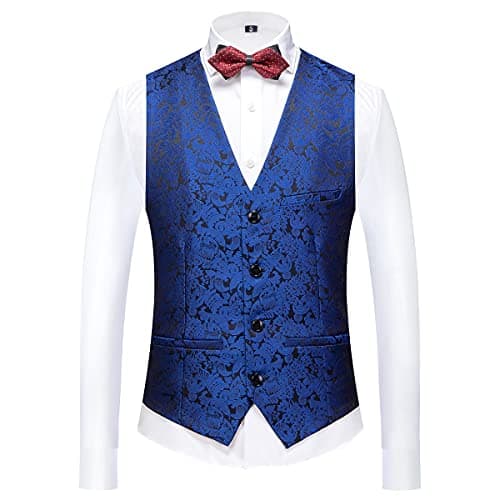 Kudoro Mens Slim Fit 3 Piece Tuxedo Suit Set for Prom Wedding Paisley Jacket Pants