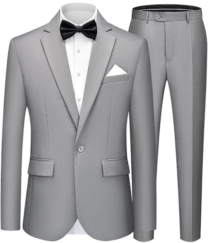 WEEN CHARM Men's Slim Fit 2-Piece One-Button Blazer & Tuxedo Pants Wedding Prom Suit Set