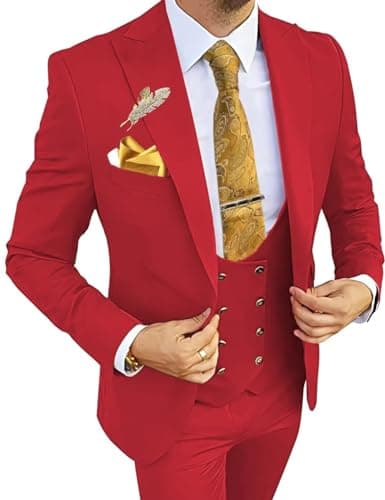 Wangyue Men's 3-Piece Slim Fit Double Breasted Suit for Business, Weddings & Proms