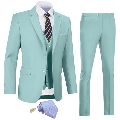 Amyox Men's Slim Fit 3 Piece Business Wedding Tux Suit Set Jacket Vest Pants Tie