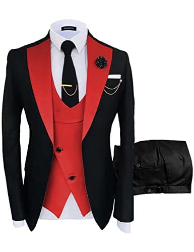 Wangyue Men's Slim Fit Double Breasted Tuxedo 3-Piece Suit