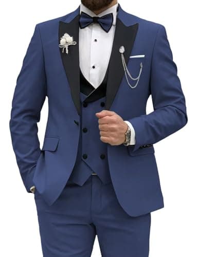 Wangyue Men's Slim Fit Tuxedo 3-Piece Suit for Wedding Party Prom Dinner