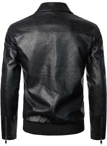 HOOD CREW Men's Faux Leather Bomber Jacket Classic Motorcycle