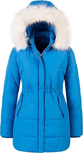 Chrisuno Women's Winter Warm Puffer Jacket with Faux Fur Hood