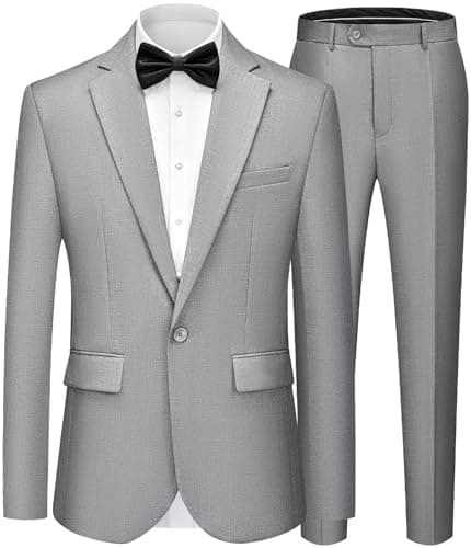 WEEN CHARM Men's Slim Fit 2-Piece One-Button Blazer & Tuxedo Pants Wedding Prom Suit Set