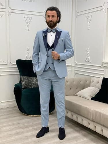 Wangyue Men's Slim Fit Tuxedo 3-Piece Suit for Wedding Party Prom Dinner